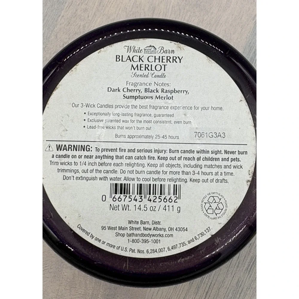 BBW candle & Holder White Barn Black Cherry Merlot‎ Wick Scented - Picture 7 of 15
